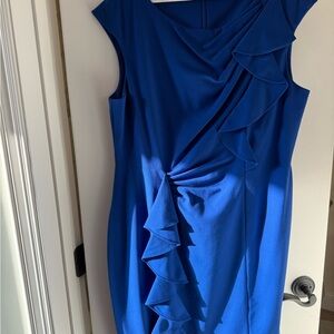 Calvin Klein Royal Blue Gathered Sleeveless Sheath Midi Dress